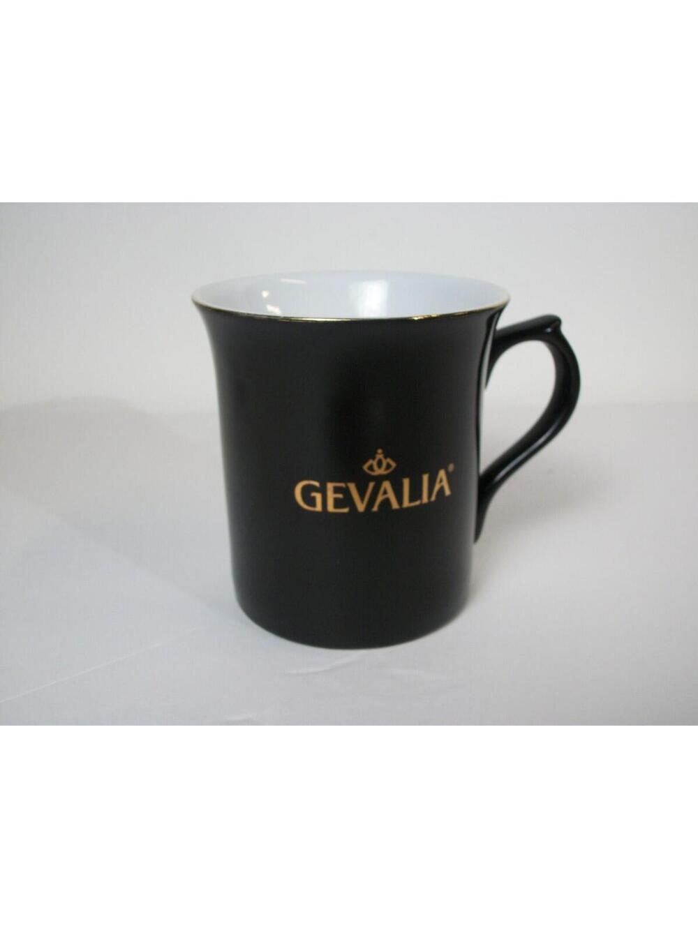 GEVALIA 10oz. Black Porcelain Coffee Mugs w/ Gold Rim & Lettering